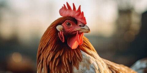 A detailed view of a rooster showcasing its vibrant red comb. Suitable for various purposes