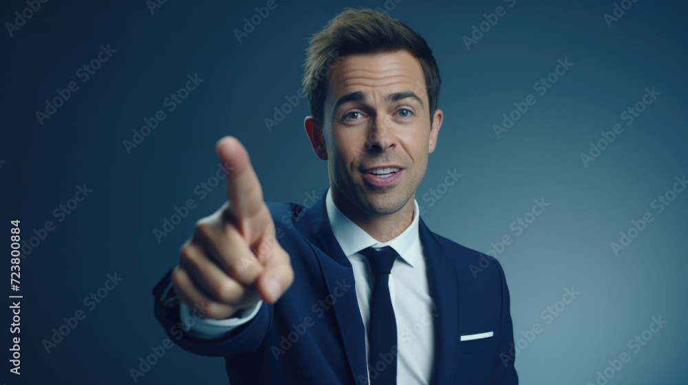 Aufkleber A professional man in a suit pointing directly at the camera. Suitable for business and communication concepts