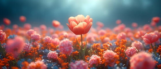 Vibrant Field of Pink and Orange Flowers in Full Bloom