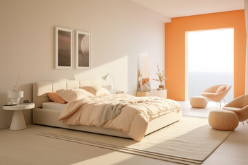 Fototapeta na wymiar Minimal bedroom interior design in pastel color with modern bed and decoration