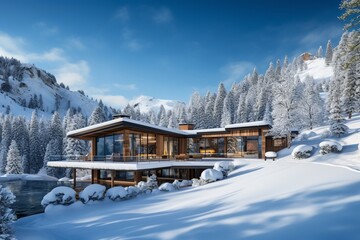modern house in snow