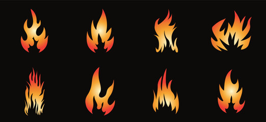 Various flame and fire symbols icon set. Vector fire icons design.