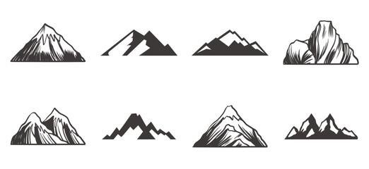 Mountain Icons Set on White Background. Vector design of hills and mountains.