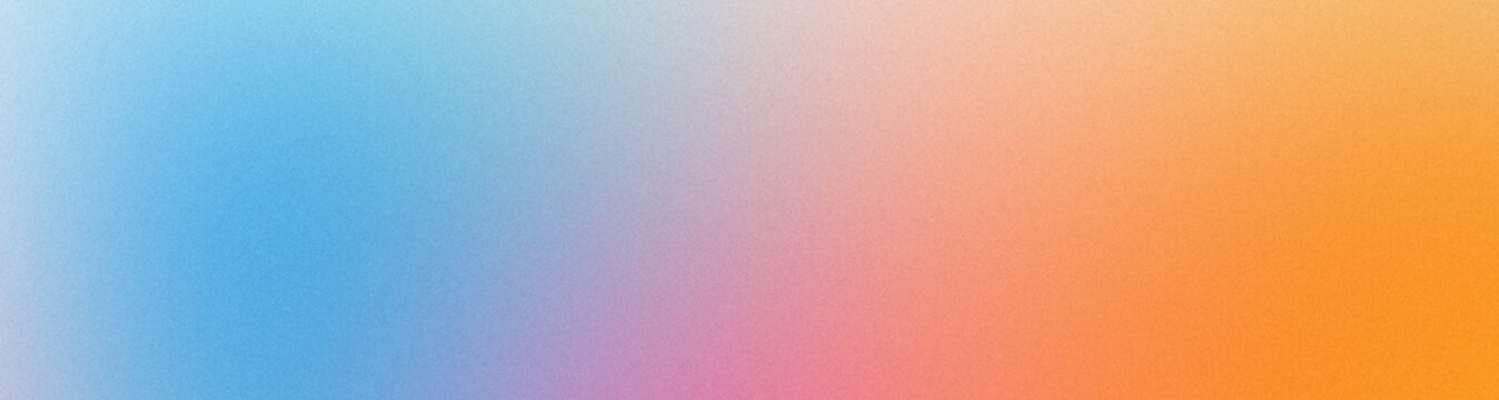 Abstract noisy gradient background of multicolored pastel blue pink orange colors. Color palette, colorful pattern with a soft noise effect. Holographic blurred grainy gradient banner texture
