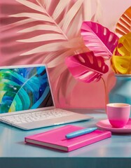 vibrant workspace with laptop 