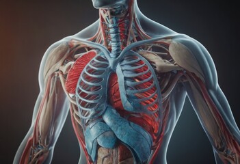 Anatomy human body model inthe class room on white background.Part of human body model with organ system.Human muscle model.Medical education concept.