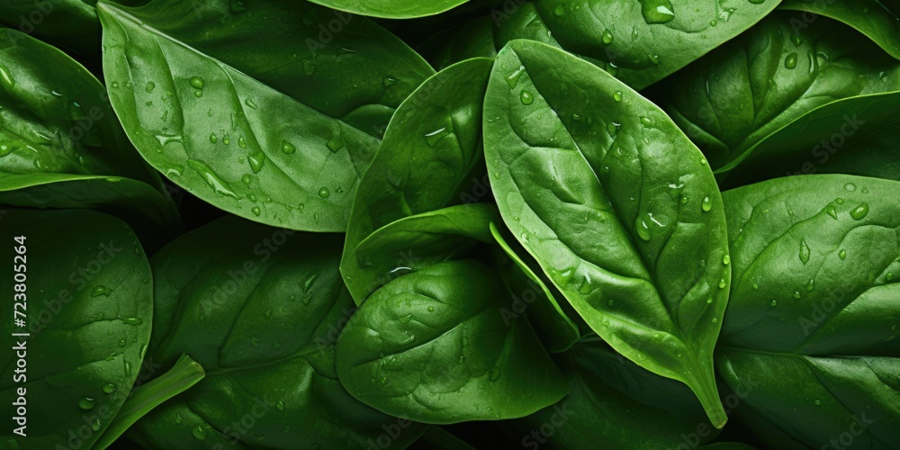 Poster close-up view of a bunch of green leaves. suitable for nature-themed designs and environmental conce