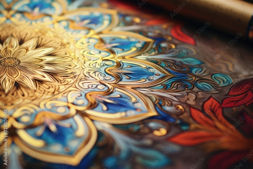 Poster A close-up view of a painting with a pen. This versatile image can be used for various creative projects