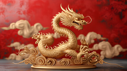 Dragon 3D Chinese 2024 year, copy space, generative ai