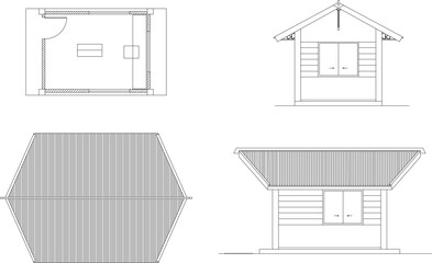 Sketch vector illustration, technical drawing design, detailed construction of a traditional ethnic vintage guard post