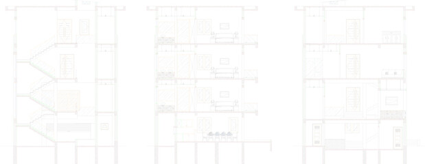 Sketch vector illustration of technical drawings for modern minimalist house section designs in big cities