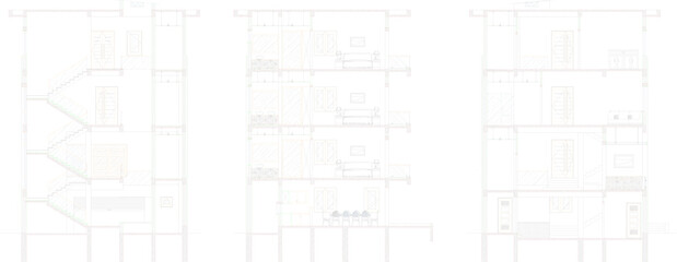Sketch vector illustration of technical drawings for modern minimalist house section designs in big cities