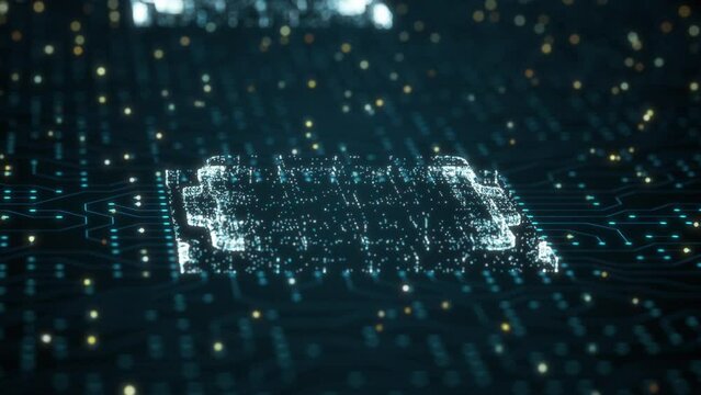 Central computer processor CPU or GPU mining concept. Server motherboard digital micro chip. Technology science hi-tech abstract background. Integrated communication microchip at PCB. 3D render