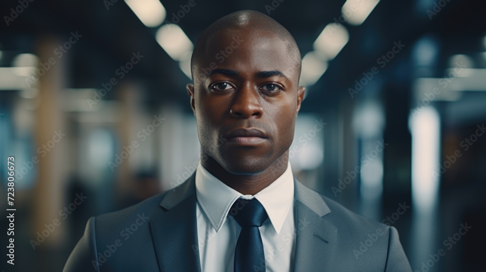 Poster a professional man dressed in a suit and tie looking directly at the camera. perfect for business-re