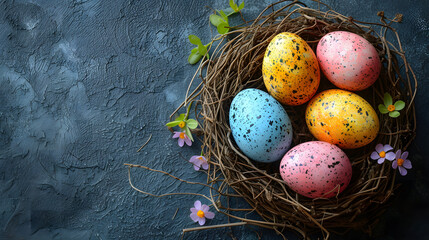 Colorful Painted Eggs Nestled in Bird Nest