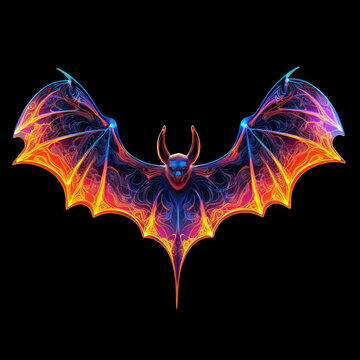 Neon bat on black isolated background