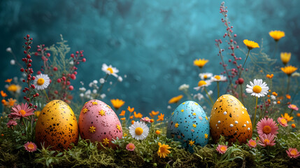 Obraz na płótnie Canvas Assorted Eggs Nestled in the Grass