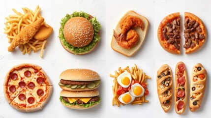 Fastfood collection isolated on white background