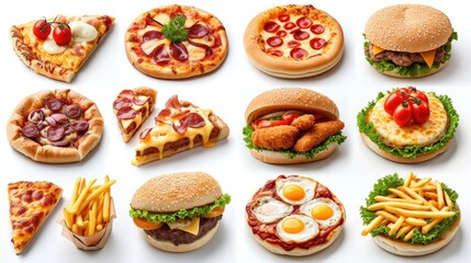 Fastfood collection isolated on white background