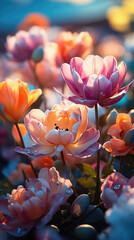 Tulip Flowers Blooming in Spring Season. Beautiful bouquet of colorful tulips .