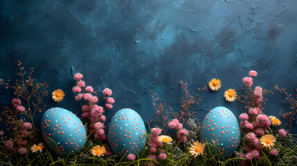 Obraz na płótnie Canvas Painting of Blue Eggs Nestled in a Field of Flowers