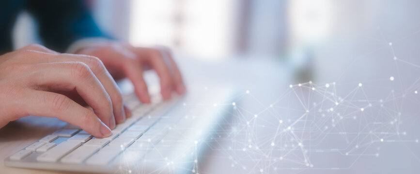 DevSecOps Software development Digital technology internet network connection IoT internet of things hands typing on computer keyboard with network icon