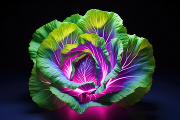 Obraz premium Neon colors lettuce, black isolated background