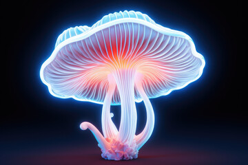 Neon colors mushroom, dark isolated background