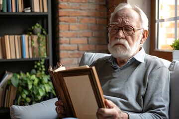 Elderly man reading a book