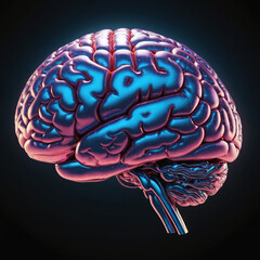 3D chrome metalic brain rendering illustration isolated on dark black background