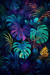 A print of a tropical jungle on black