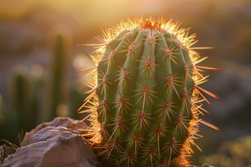 Cactus in the desert, sky in the background, arid landscape.