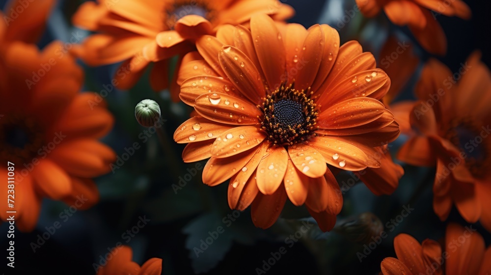 Poster A close up view of a bunch of vibrant orange flowers. This image can be used to add a pop of color and freshness to any project