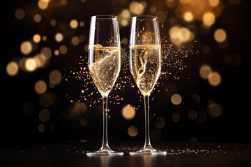 Glasses of champagne on blur bokeh background