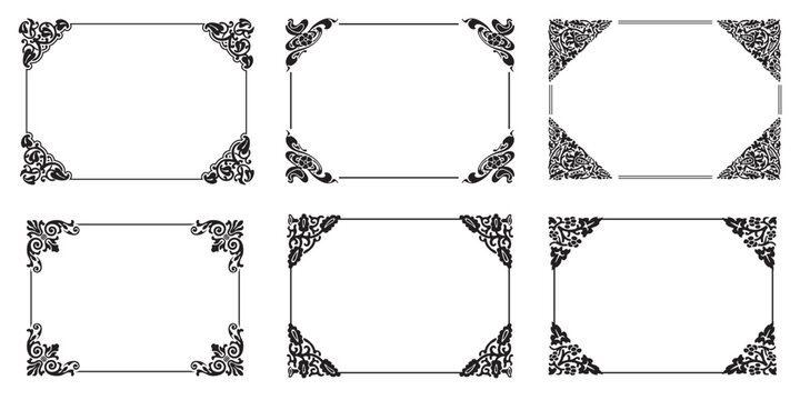 Decorative frames retro ornamental, vintage square ornaments and ornate border vector set