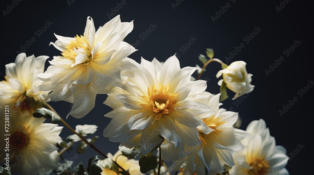 Poster a beautiful arrangement of white flowers in a vase. perfect for adding a touch of elegance to any sp