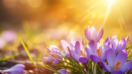 Obraz na płótnie Canvas beautiful spring background with crocus flowers and sunspikes