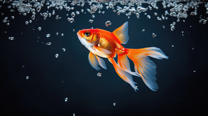 Goldfish in aquarium. Beautiful goldfish swimming in the water .