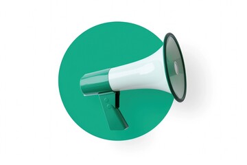 Megaphone icon in green circle, advertising and sales concept, white background.