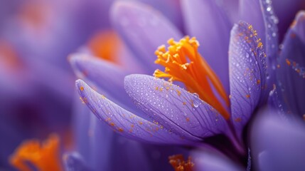 close-up of safran crocus flower, macro shot