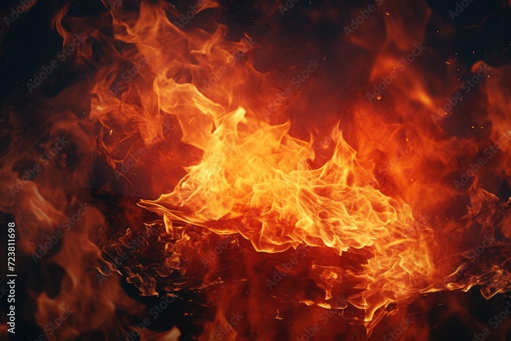 Poster A close-up view of a fire on a black background. Perfect for adding warmth and intensity to any project