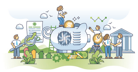 HVAC financing and get money for efficient heating unit outline concept, transparent background. Air conditioning or ventilation system financial support from bank or government illustration.