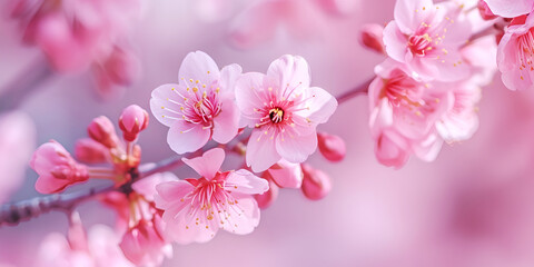 Close up pink sakura flower bloom in spring season.