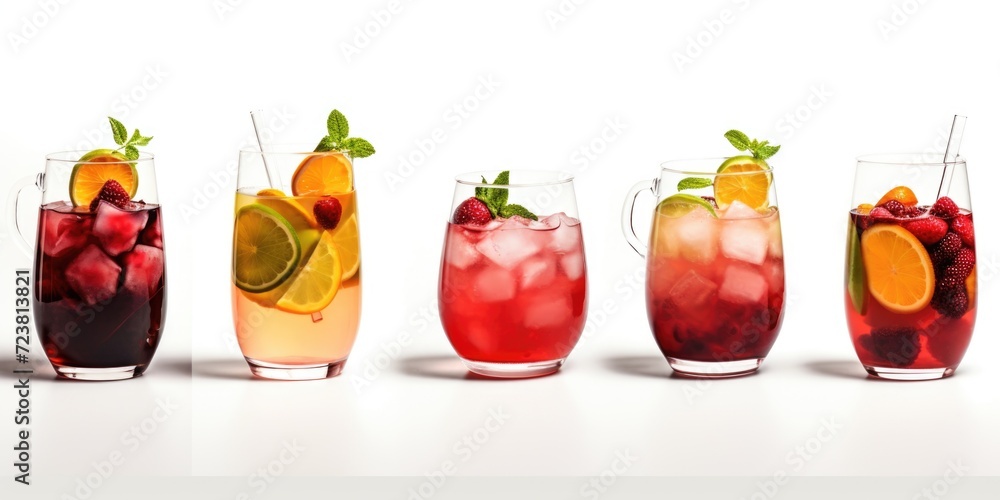 Poster a row of glasses filled with various types of drinks. perfect for showcasing a variety of beverages.
