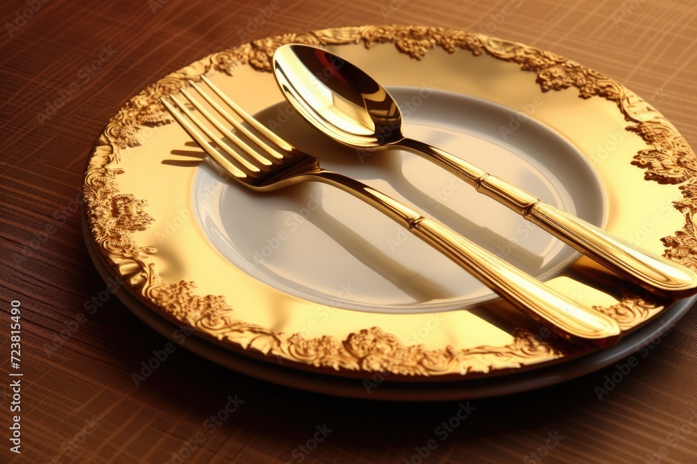 Poster A simple image of a plate with a fork and a spoon. Perfect for illustrating table settings and dining experiences