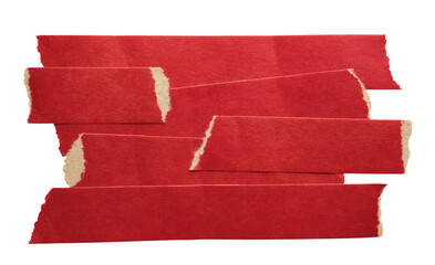 Several strips of duct paper red tape background cut out on transparent background