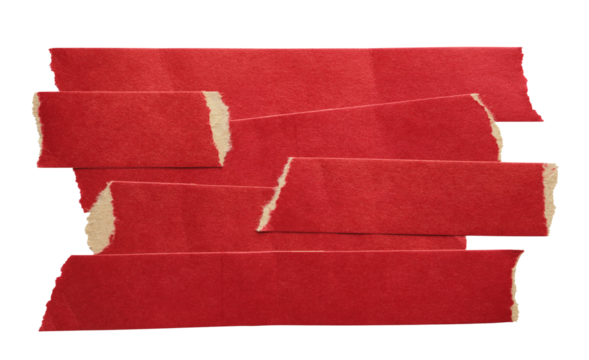 Several strips of duct paper red tape background cut out on transparent background