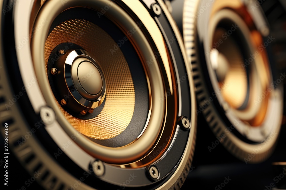 Poster Close-up view of a pair of speakers. Versatile image suitable for various projects