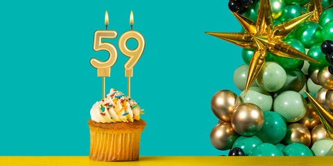 Decoration for 59 years with cupcake and balloons - Birthday card