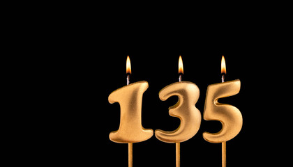 Birthday candle number 135 - Birthday celebration on black background